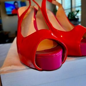 GUESS Women shoe. Size 9 Red Leather Top and pink Heels